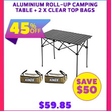 Aluminium Roll-Up Camping Table + 2 x Clear Top Bags