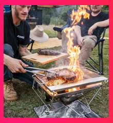 Folding Fire Pit + Fire Pit Grill + Kettle