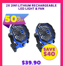 2x 2in1 Lithium Rechargeable LED Light & Fan