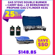 Gas Stove Double Burner + Gas Stove Double Burner - Carry Bag + 2x Bernzomatic Propane Gas Cylinder 453G
