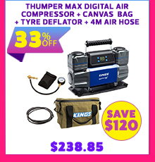 Thumper Max Digital Air Compressor + Canvas Air Compressor Bag + Kwiky Tyre Deflator + 4m Air Hose Extension