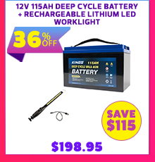 12V 115Ah Deep Cycle Battery + Rechargeable Lithium LED Worklight