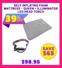 Self Inflating Foam Mattress - Queen + Illuminator LED Head Torch