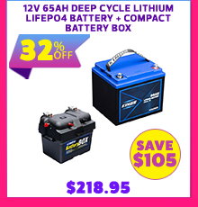 12V 65Ah Deep Cycle Lithium LiFePO4 Battery + Compact Battery Box