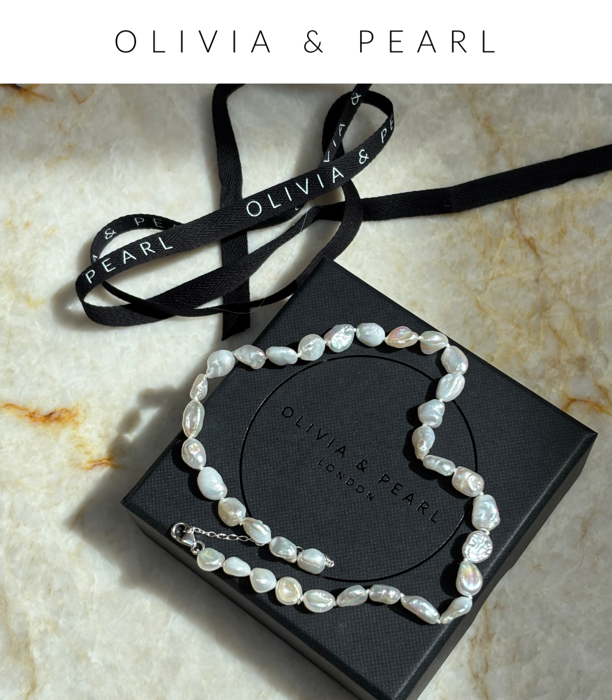 Olivia & Pearl. Featuring a Olivia & Pearl Jewellery Box and Mini Keshi Necklace