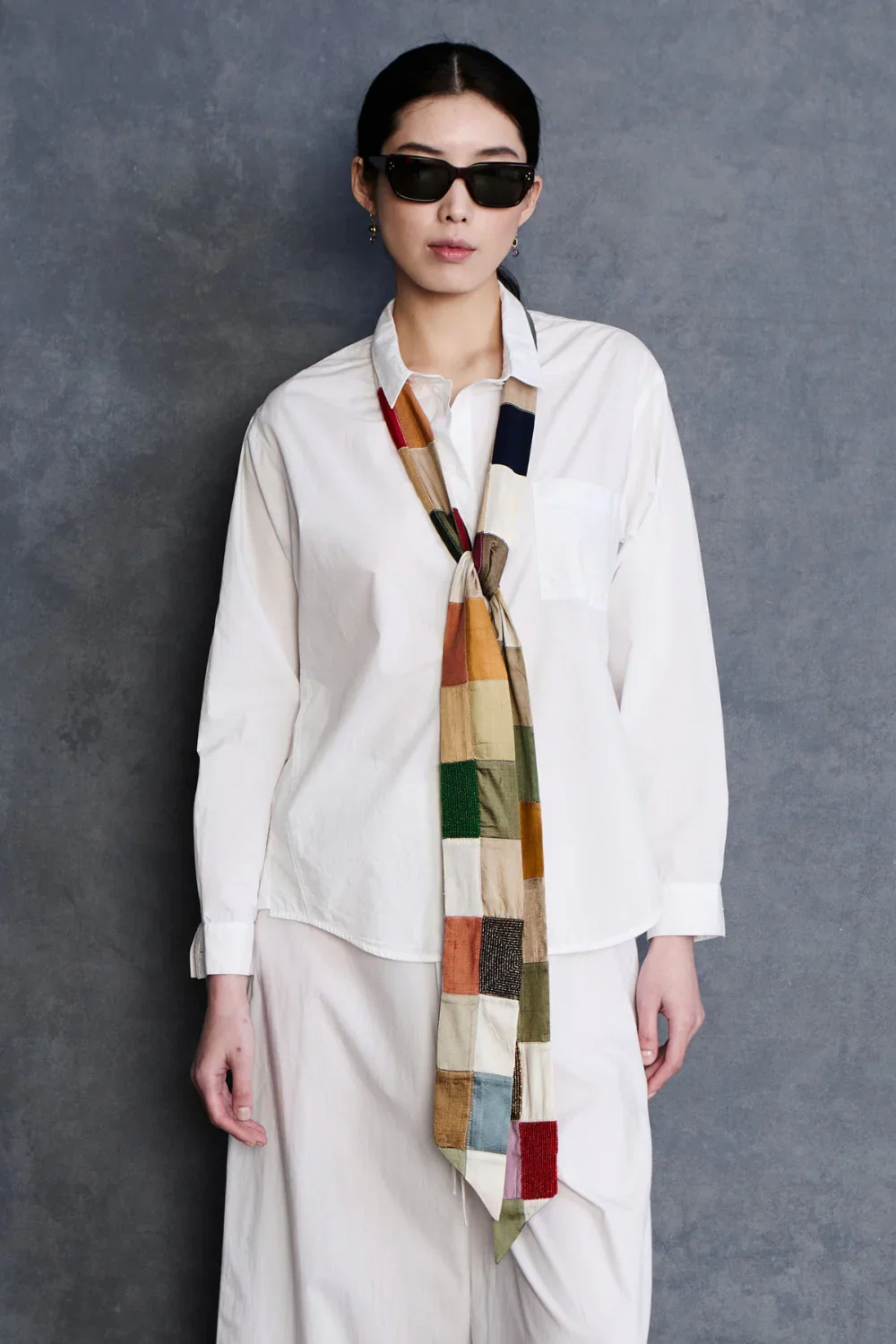 Image of Exaggerated Silk Tie Scarf Patchwork
