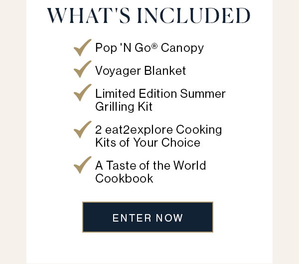 - Pop 'N Go® Canopy - Voyager Blanket - Limited Edition Summer Grilling Kit - 2 eat2explore Cooking Kits of Your Choice - A Taste of the World Cookbook
