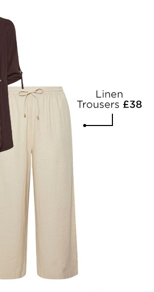 EVANS Curve Natural Brown Wide Leg Premium Linen Trousers