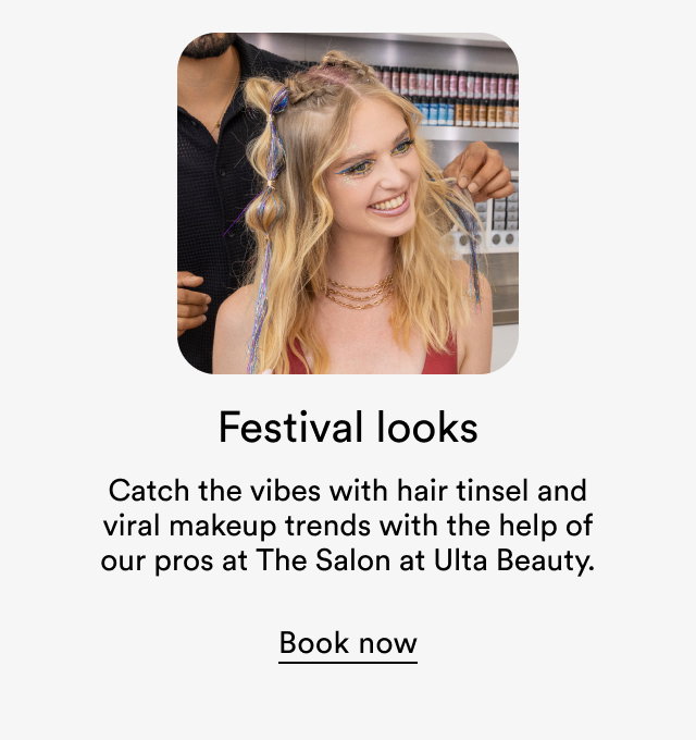 Festival Looks | Catch the vibes with hair tinsel and viral makeup trends with the help of our pros at The Salon at Ulta Beauty.