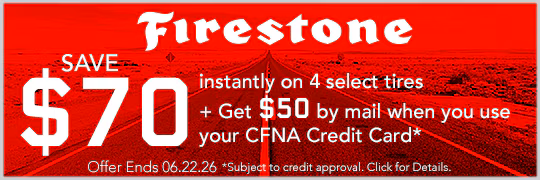 Get up to $120 Total Savings on a Set of 4 Firestone Tires