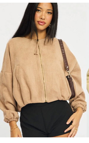 Beige Suede Bomber Jacket