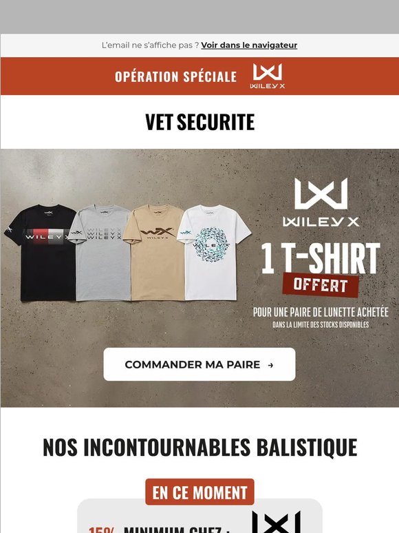 🎁 1 T-shirt Wiley X OFFERT + -15% sur la marque !