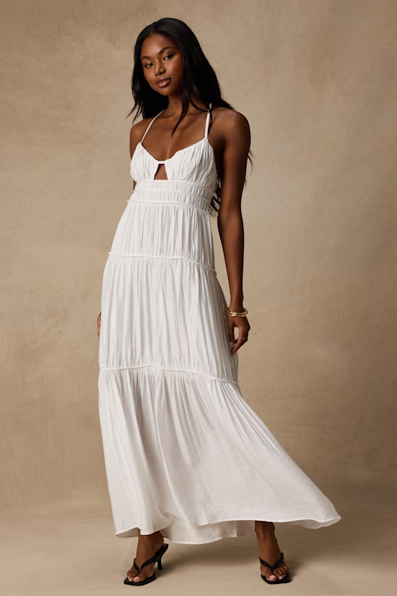 Image of Devaney White Tie-Back Maxi Dress