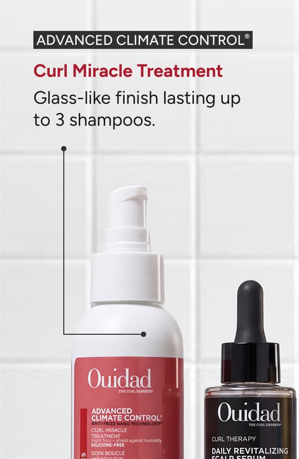 Advanced Climate Control Curl Miracle Treatment glass-lick finish lasting up to 3 shampoos. 