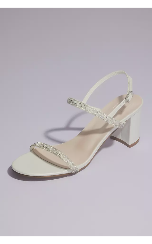 Two Strap Pearl and Crystal Block Heel Sandals