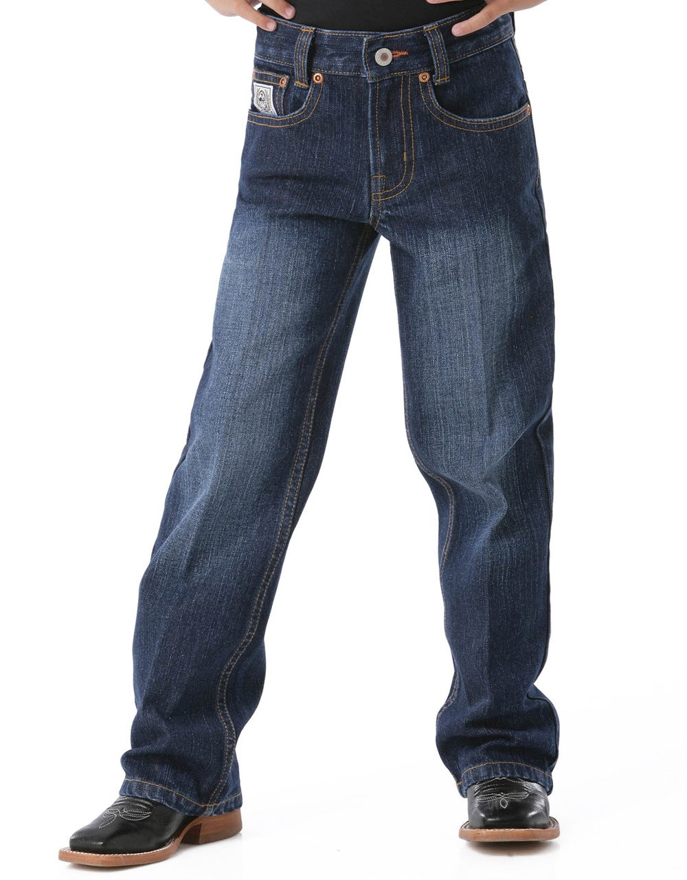 Image of Cinch Boys' White Label Mid Rise Relaxed Fit Straight Leg Jeans (Sizes 8-18) - Dark Stonewash