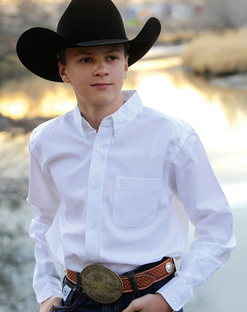 Image of Cinch Boys' Long Sleeve Solid Button Down Shirt - White