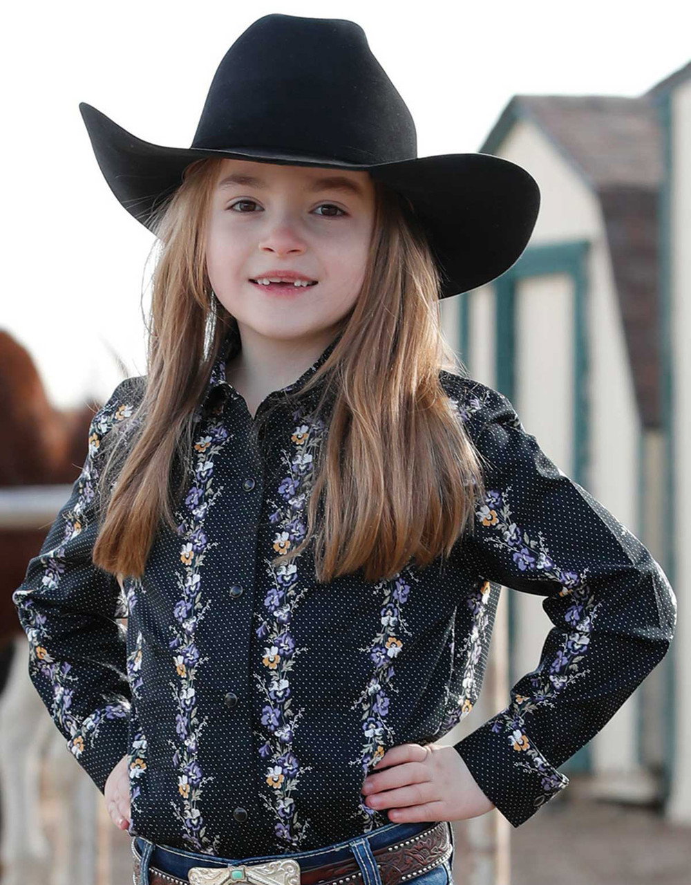 Image of Cruel Girls' Long Sleeve Print Snap Shirt - Black