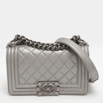 Boy Small Silver Quilted Leath