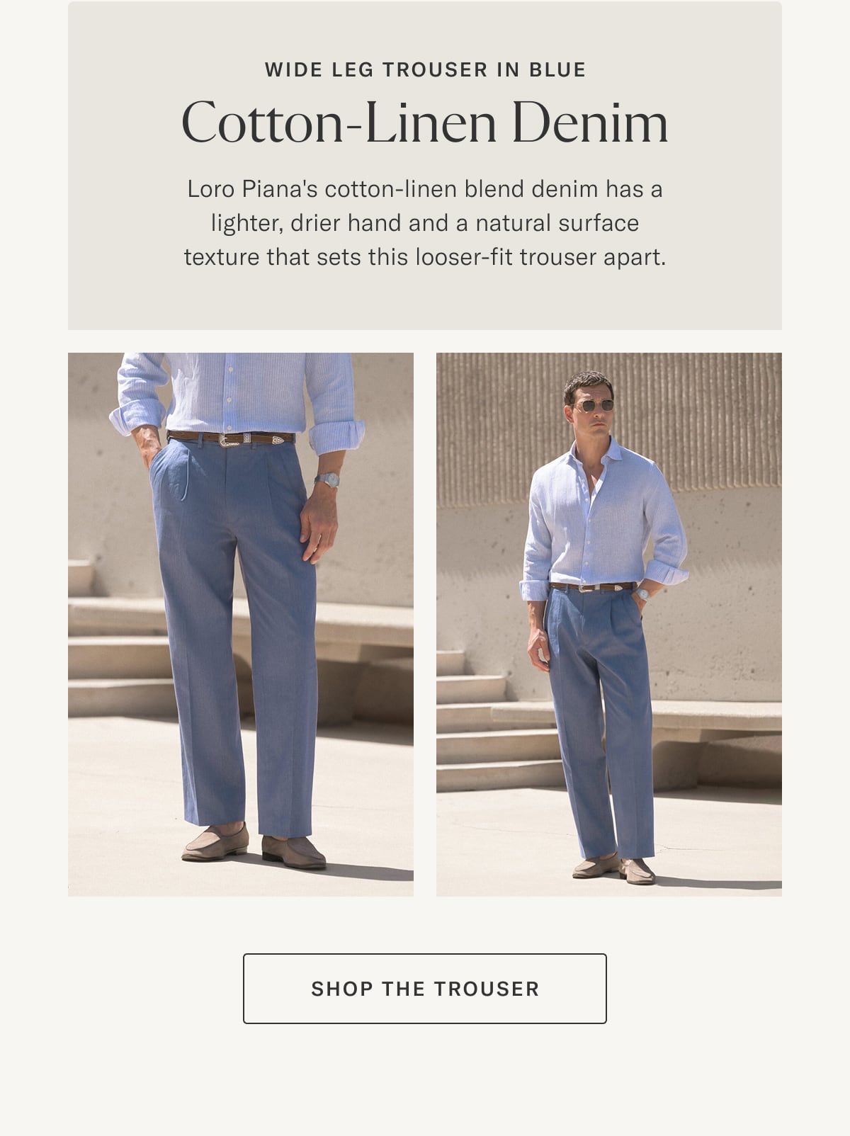Wide Leg Trouser in Blue: Cotton-Linen Denim