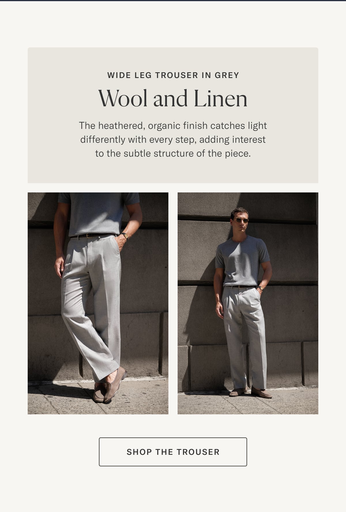 Wide Leg Trouser in Grey: Wool and Linen
