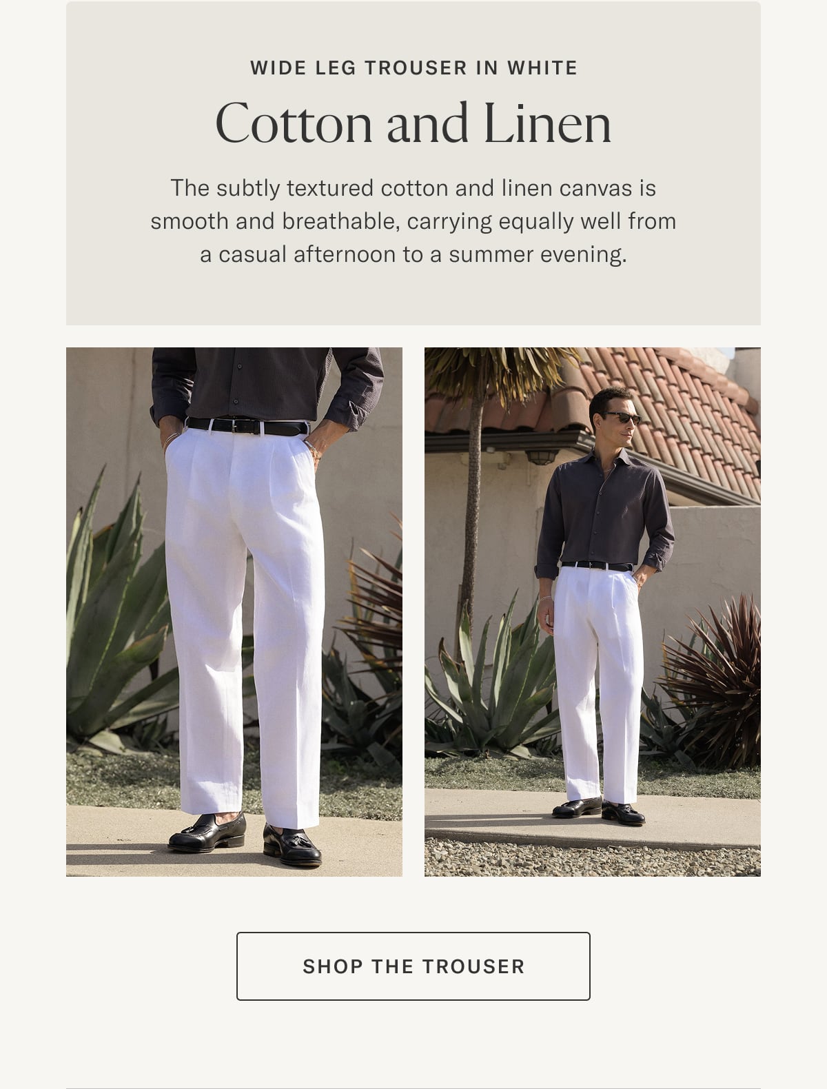 Wide Leg Trouser in White: Cotton and Linen