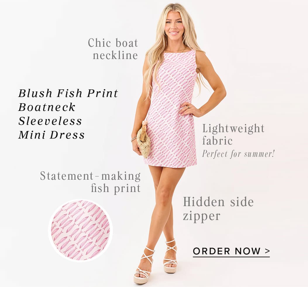 Blush Fish Print Boatneck Sleeveless Mini Dress