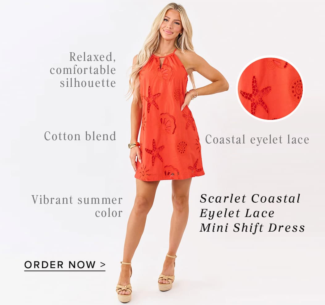 Scarlet Coastal Eyelet Lace Mini Shift Dress