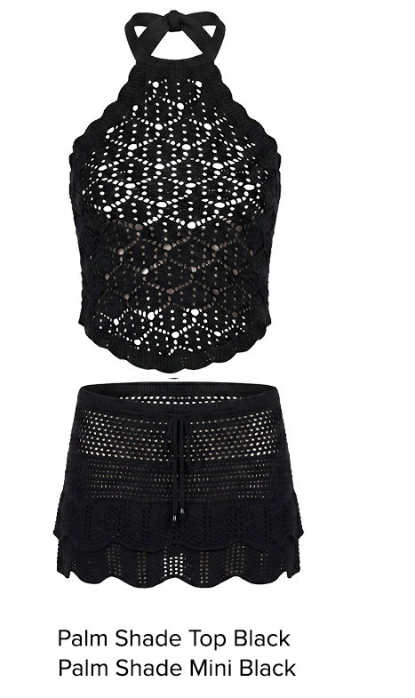 Palm Shade Halter Knit Top Black & Palm Shade Knit Mini Skirt Black