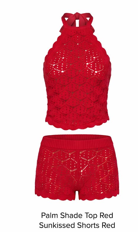 Palm Shade Halter Knit Top Red & Sunkissed Shorts Red