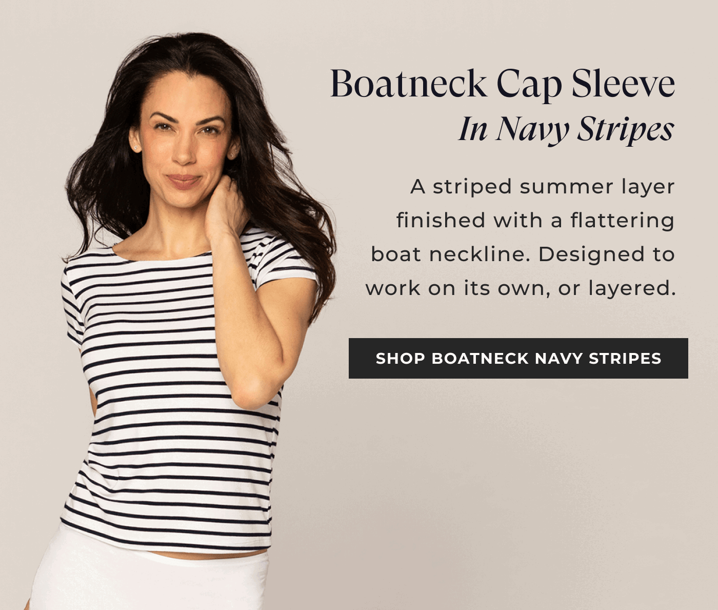 Boatneck Cap Sleeve in Navy Stripes