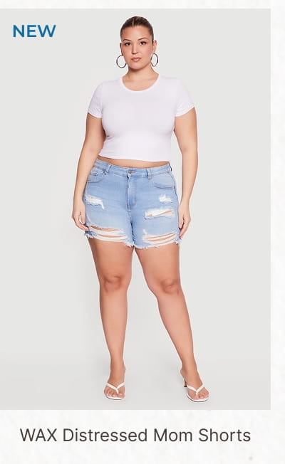 Shop Plus Size WAX Distressed High Waisted Frayed Hem Mom Shorts