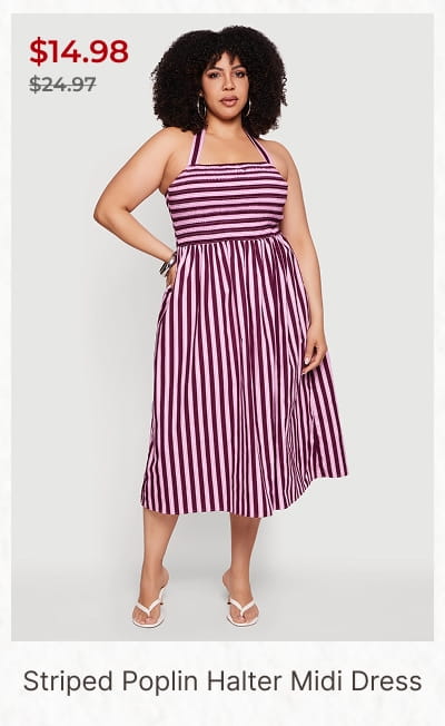 Shop Plus Size Striped Poplin Halter Midi Dress