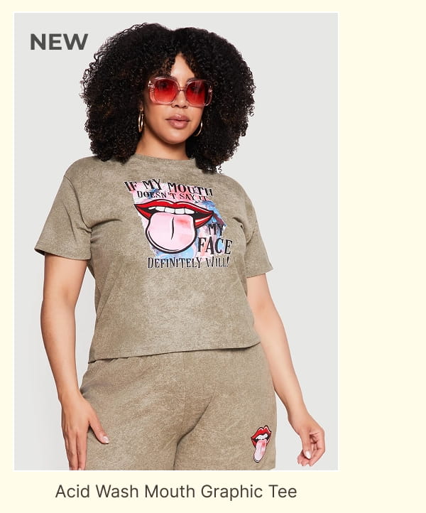 Shop Plus Size Acid Wash Mouth Graphic Tee