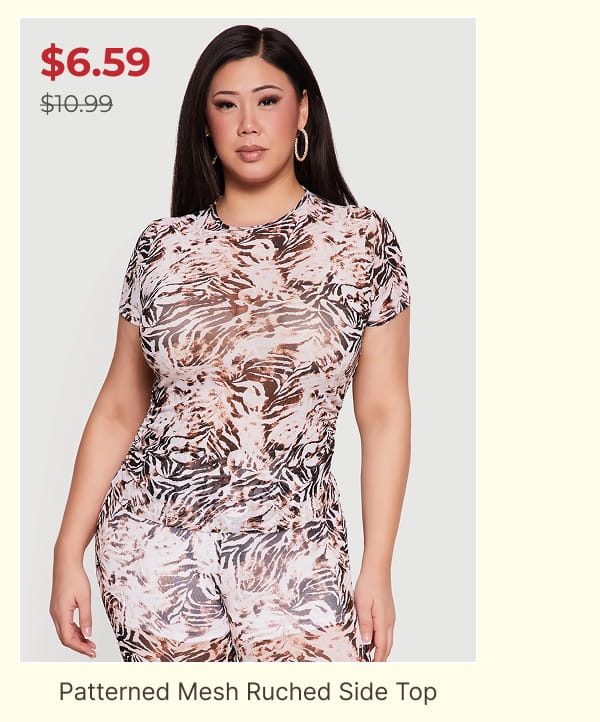 Shop Plus Size Patterned Mesh Ruched Side Top