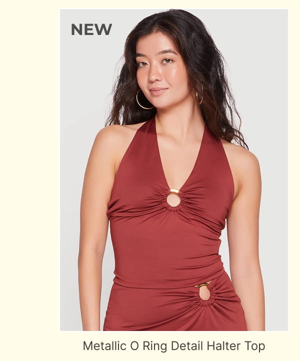 Shop Metallic O Ring Detail Tie Back Halter Top