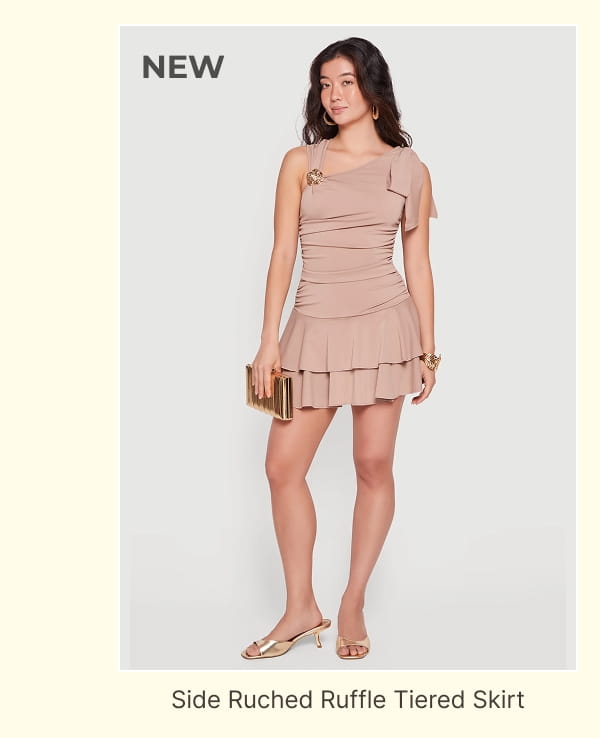 Shop Side Ruched Drop Waist Ruffle Tiered Skirt