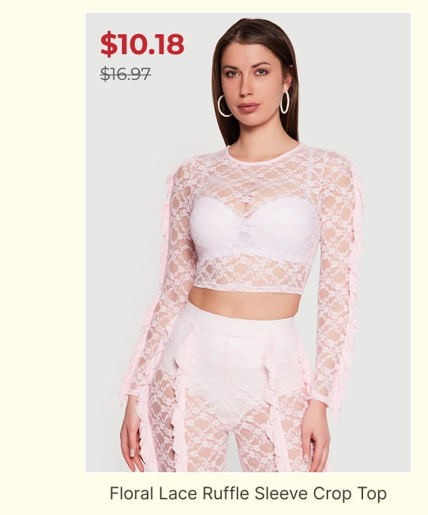 Shop Floral Lace Ruffle Sleeve Crop Top