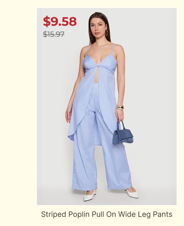 Shop Striped Poplin Pull On Wide Leg Pants