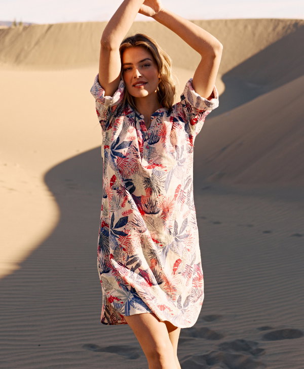 Leinen-Mix Kleid, Floral-Druck