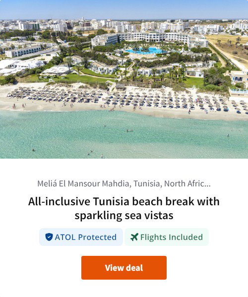 All-inclusive Tunisia beach break with sparkling sea vistas
