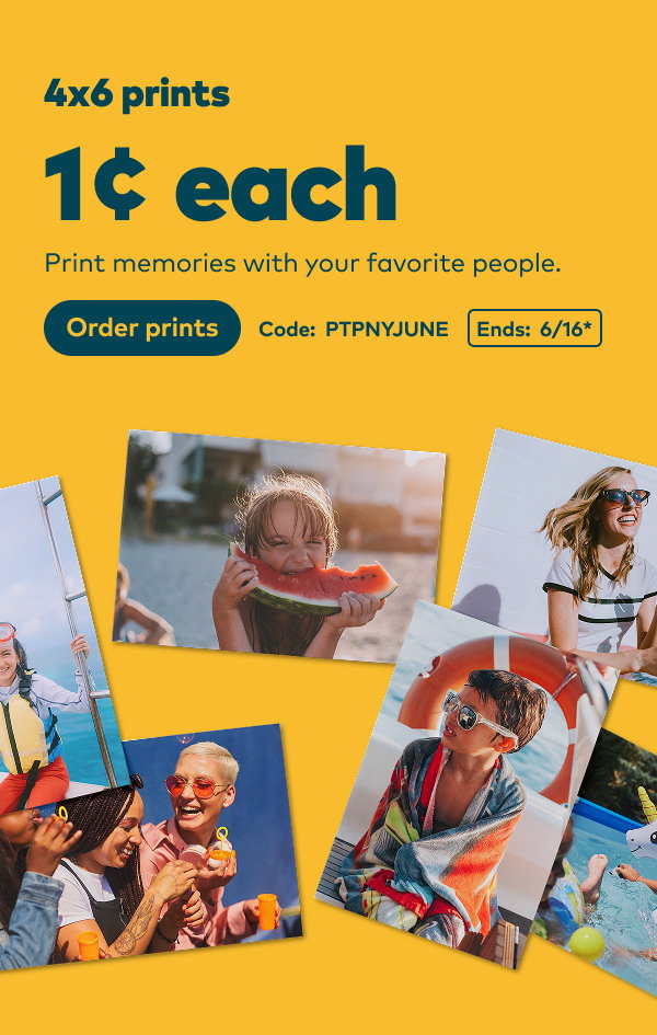 4x6 prints 1 cent each. Code: PTPNYJUNE. Ends: 6/16, see site for details. Order prints.