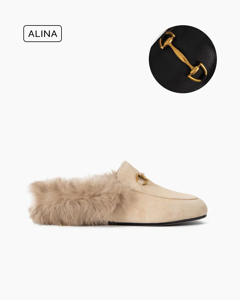 (Clean Up) Alina Urban Elegance Fur Suede Flat Mules