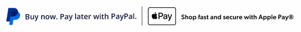 Paypal: Buy now pay later with Paypal. Applepay: Buy now fast and secure with Apple Pay.