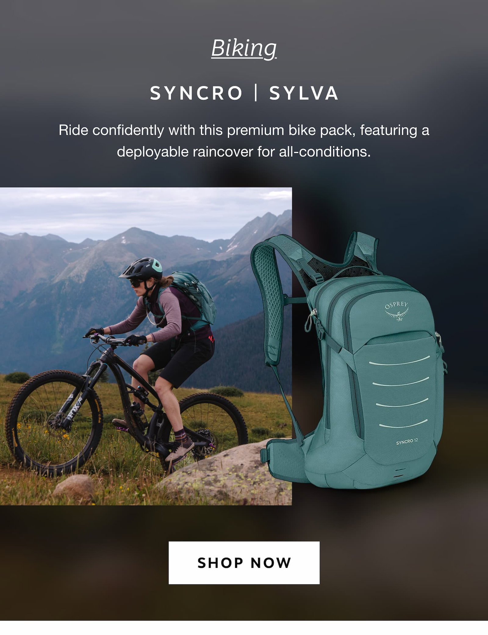 Biking: Ride confidently with this premium bike pack, featuring a deployable raincover for all-conditions.