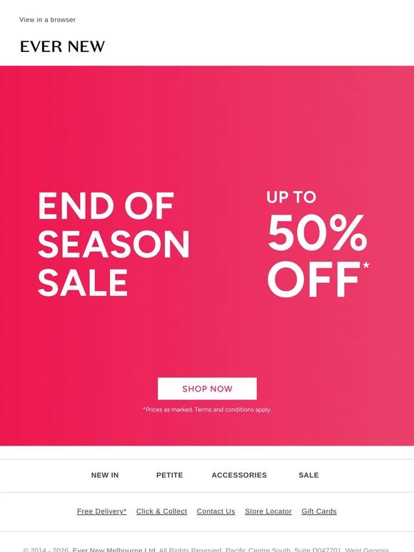 Up to 50% off* | End of Season Sale Now On