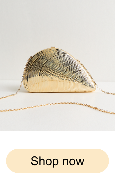 Gold Tone Clam Shell Box Clutch