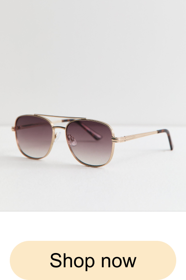 Gold Tone Metal Frame Aviator Sunglasses