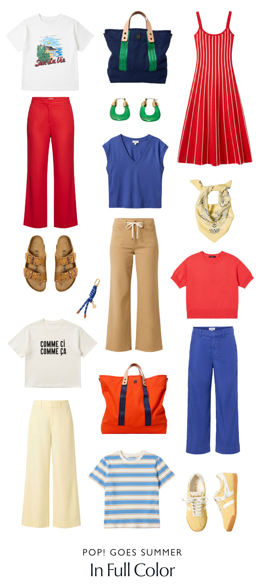 Pop! goes summer in full color. Images of new colorful fashions. 