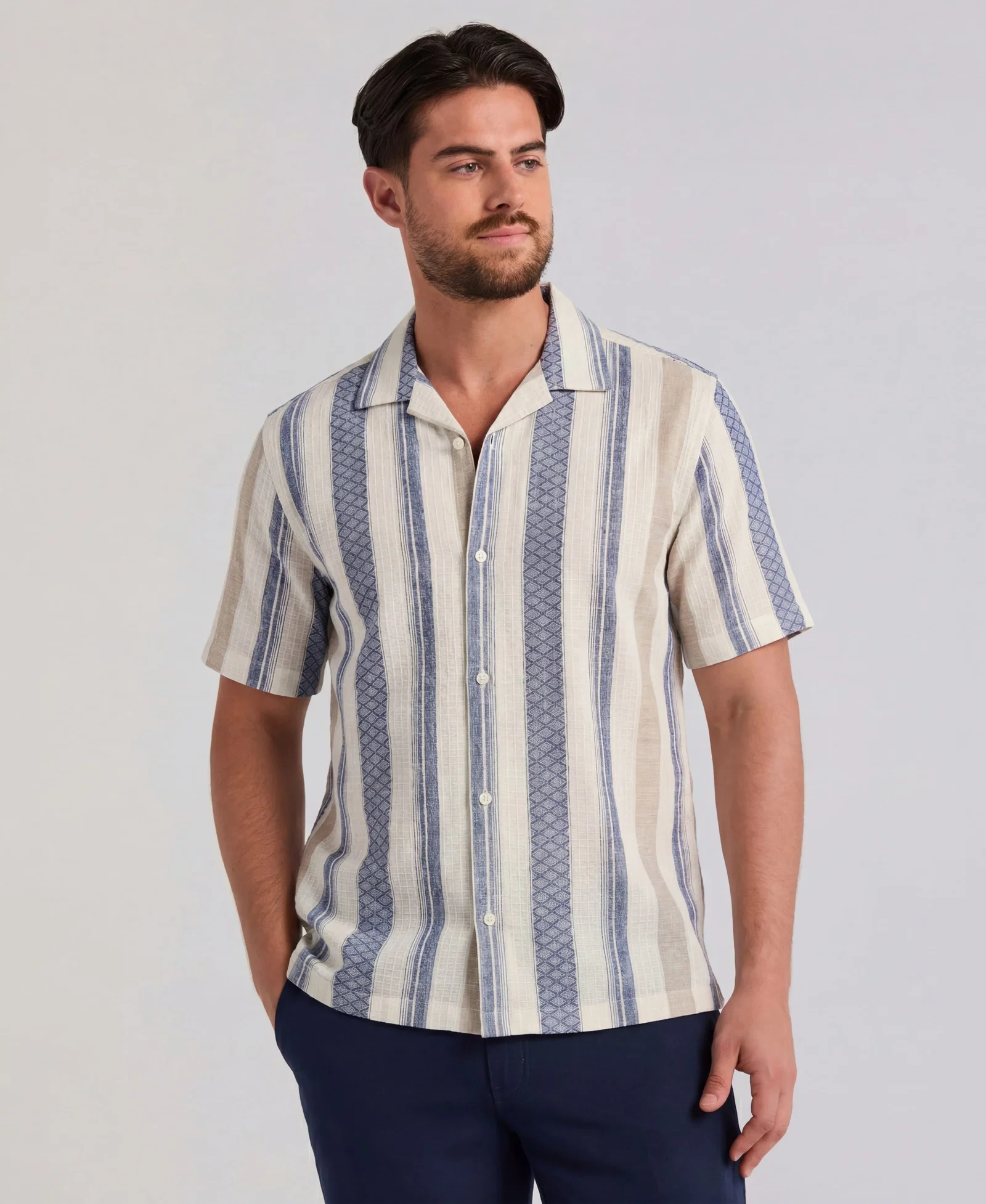Image of Linen Blend Striped Dobby Shirt